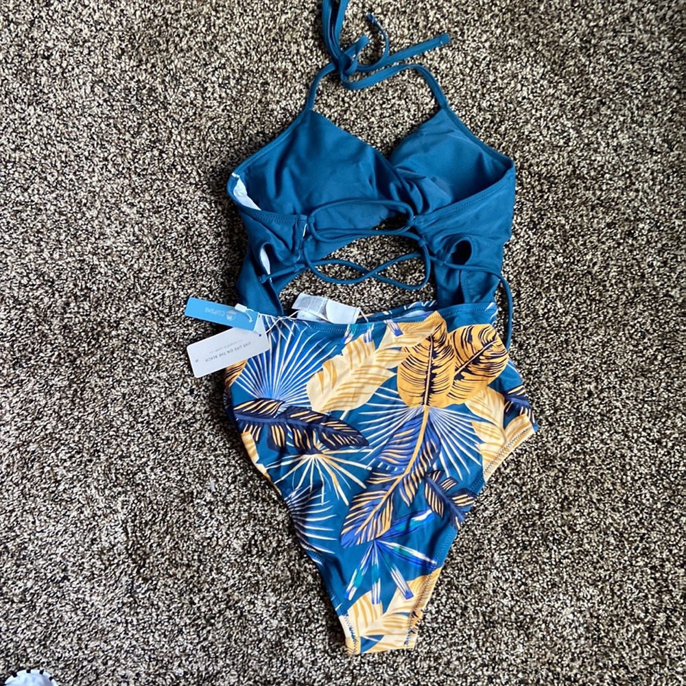 Cupshe Blue & Orange Tropical One-Piece, NWT - Picture 6 of 6